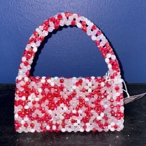 Handmade Beaded Handbag – “The Cornelia” – White, Clear & Pink Beads